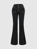 Stylish High-Waisted Patchwork Flared Jeans