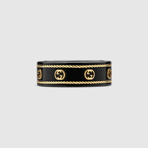 18K Double Gucci Interlocking Gucci Icon Black Corundum Ring