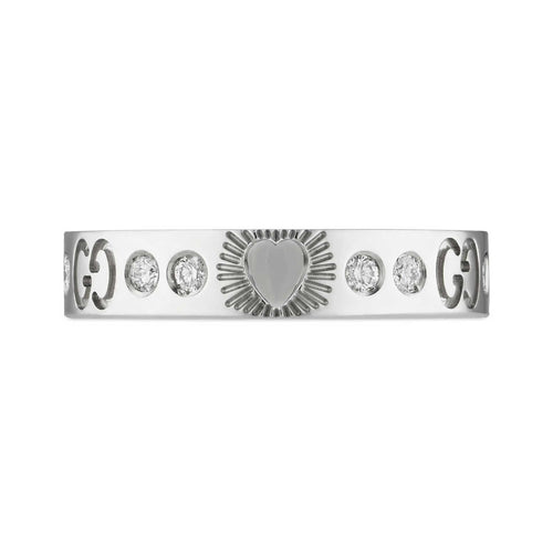 18K Double Gucci Icon Diamonds White Gold Ring