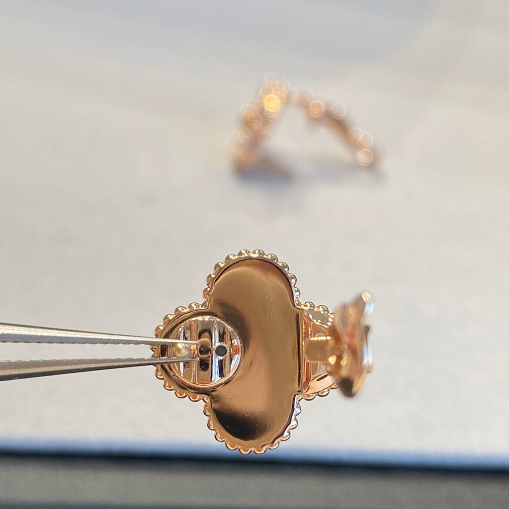 Van Cleef & Arpels CLOVER BLACK MOP PINK GOLD DIAMOND EARRINGS