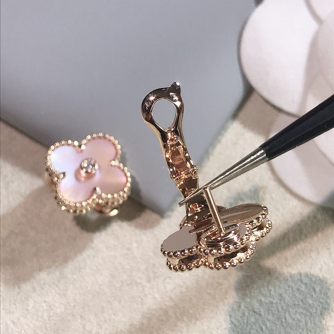 Van Cleef & Arpels CLOVER PINK GOLD MOP EARRINGS