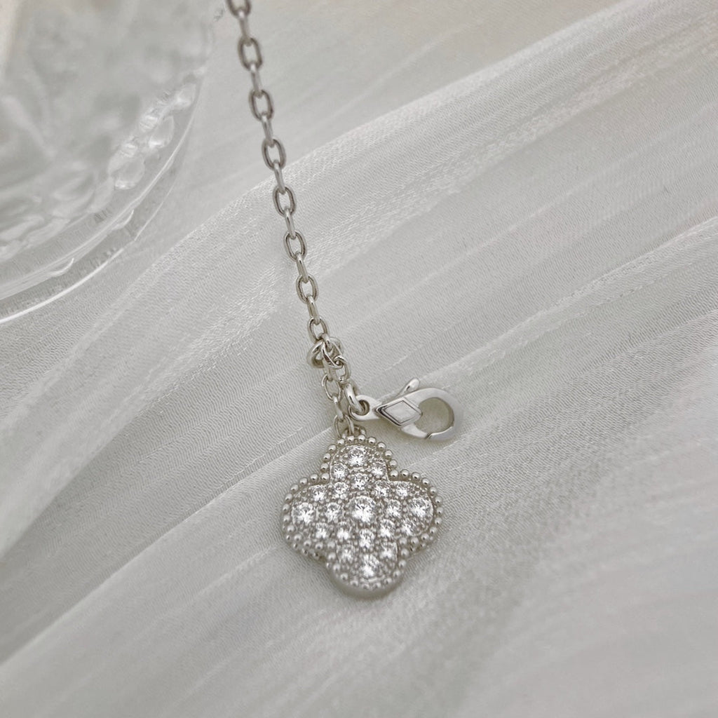 Van Cleef & Arpels CLOVER 5 MOTIFS SILVER DIAMONDS NECKLACE