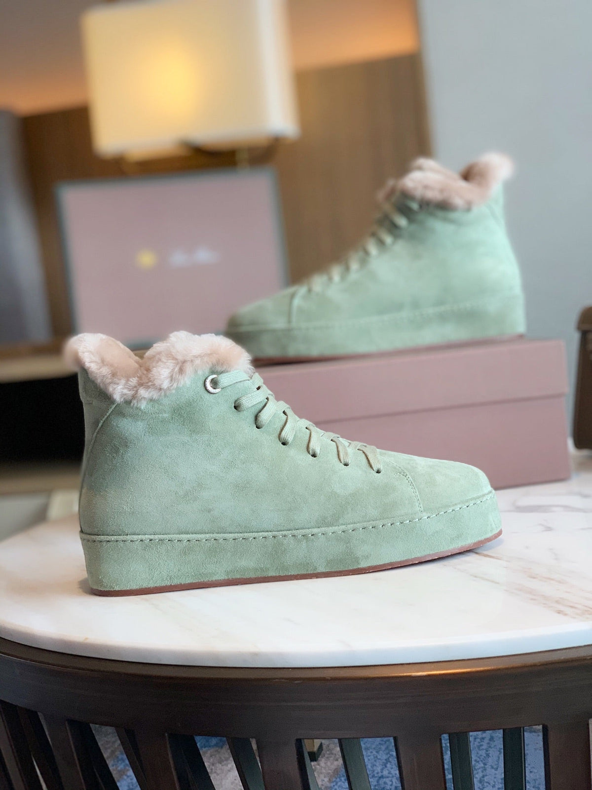 LORO PIANA WINTER NUAGES HIGH SNEAKERS MINT LAMBSKIN