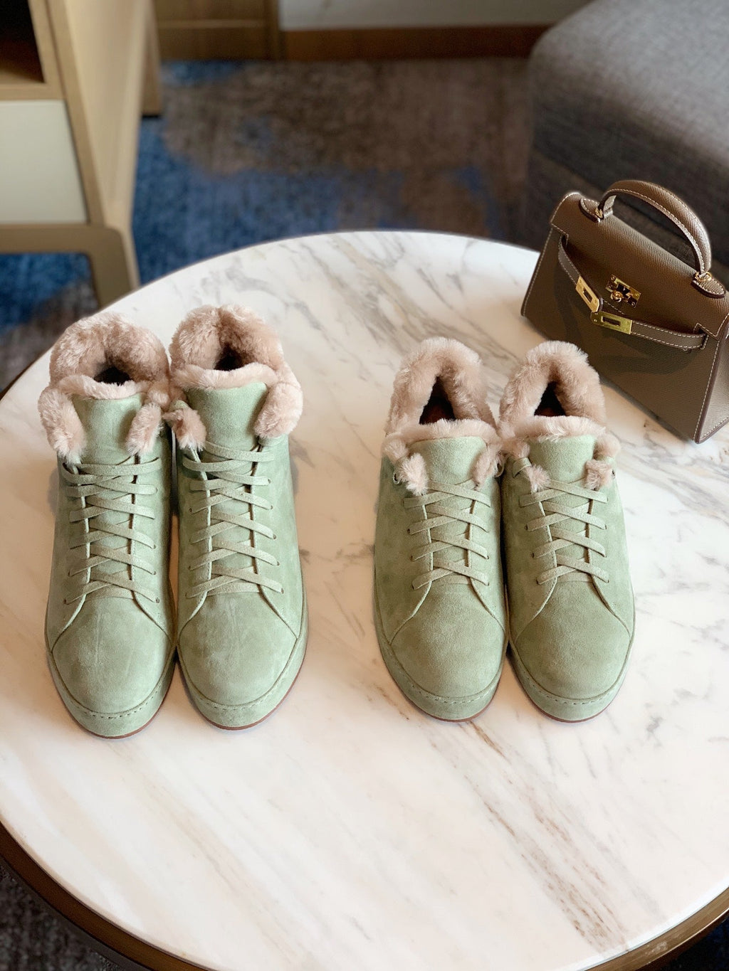 LORO PIANA WINTER NUAGES HIGH SNEAKERS MINT LAMBSKIN