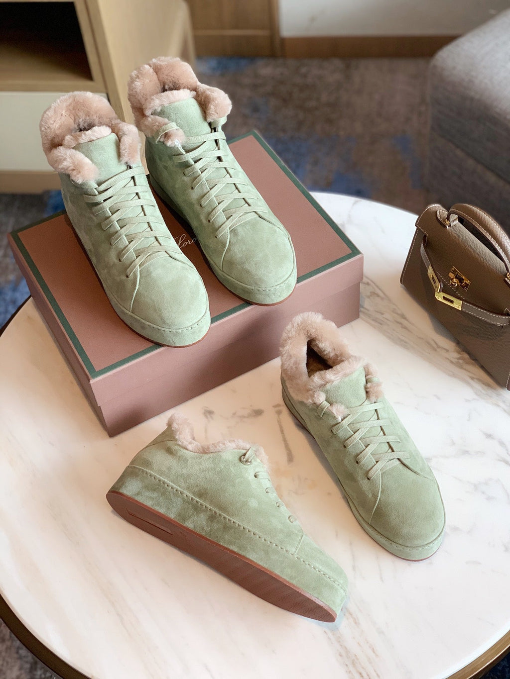 LORO PIANA WINTER NUAGES HIGH SNEAKERS MINT LAMBSKIN