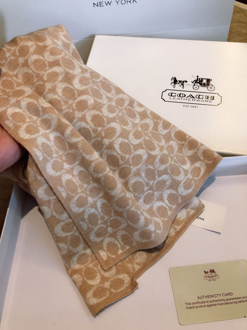 KNIT CASHMERE SCARF CAMEL BROWN MIX WHITE 619591