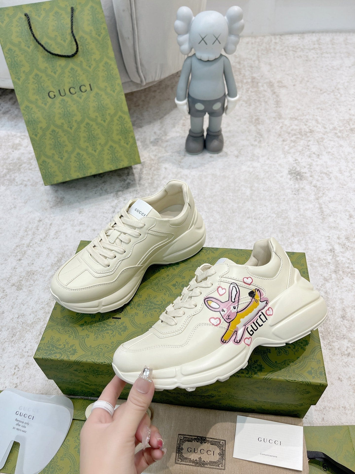 GUCCI RHYTON TRAINER WHITE LAMBSKIN WITH FOX ICON