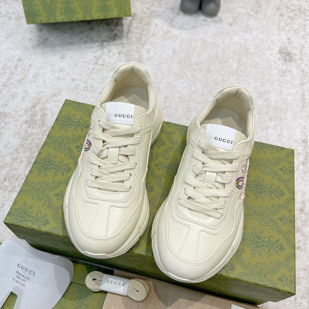GUCCI RHYTON TRAINER WHITE LAMBSKIN WITH FOX ICON