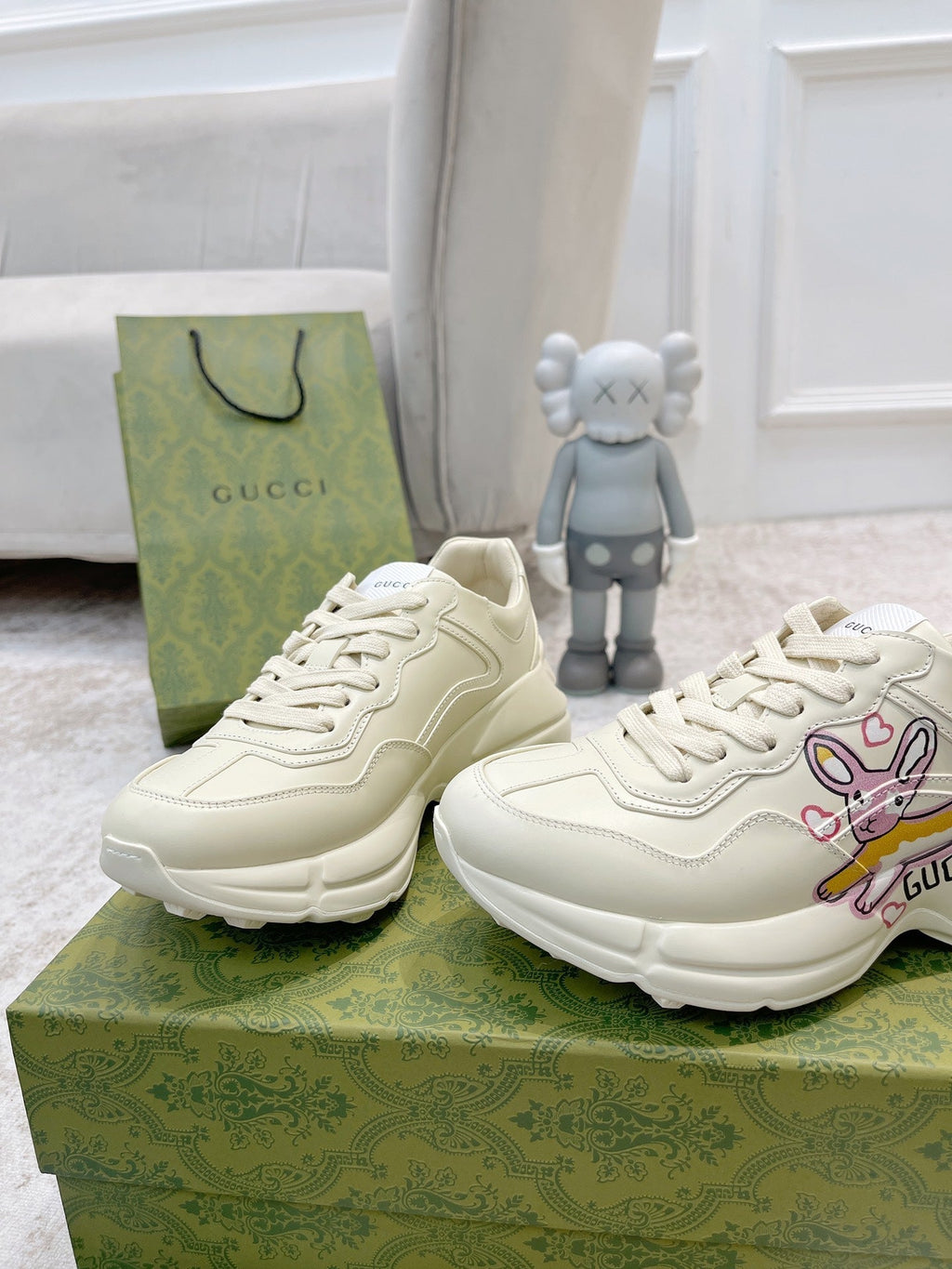 GUCCI RHYTON TRAINER WHITE LAMBSKIN WITH FOX ICON