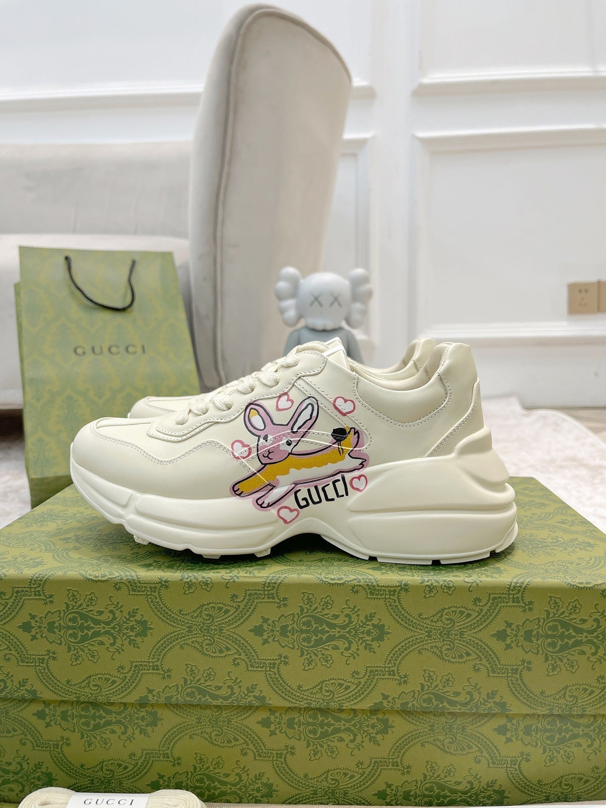 GUCCI RHYTON TRAINER WHITE LAMBSKIN WITH FOX ICON