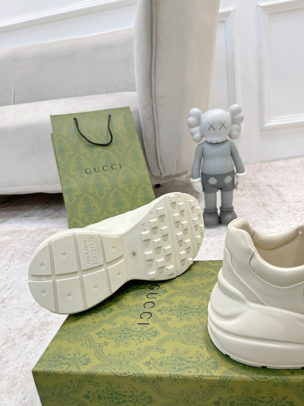 GUCCI RHYTON TRAINER WHITE LAMBSKIN WITH FOX ICON