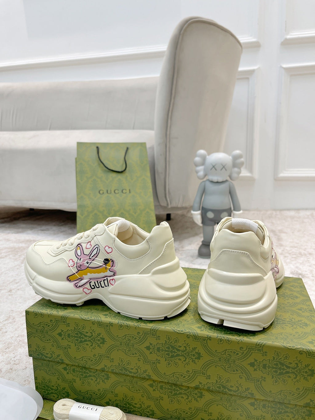 GUCCI RHYTON TRAINER WHITE LAMBSKIN WITH FOX ICON
