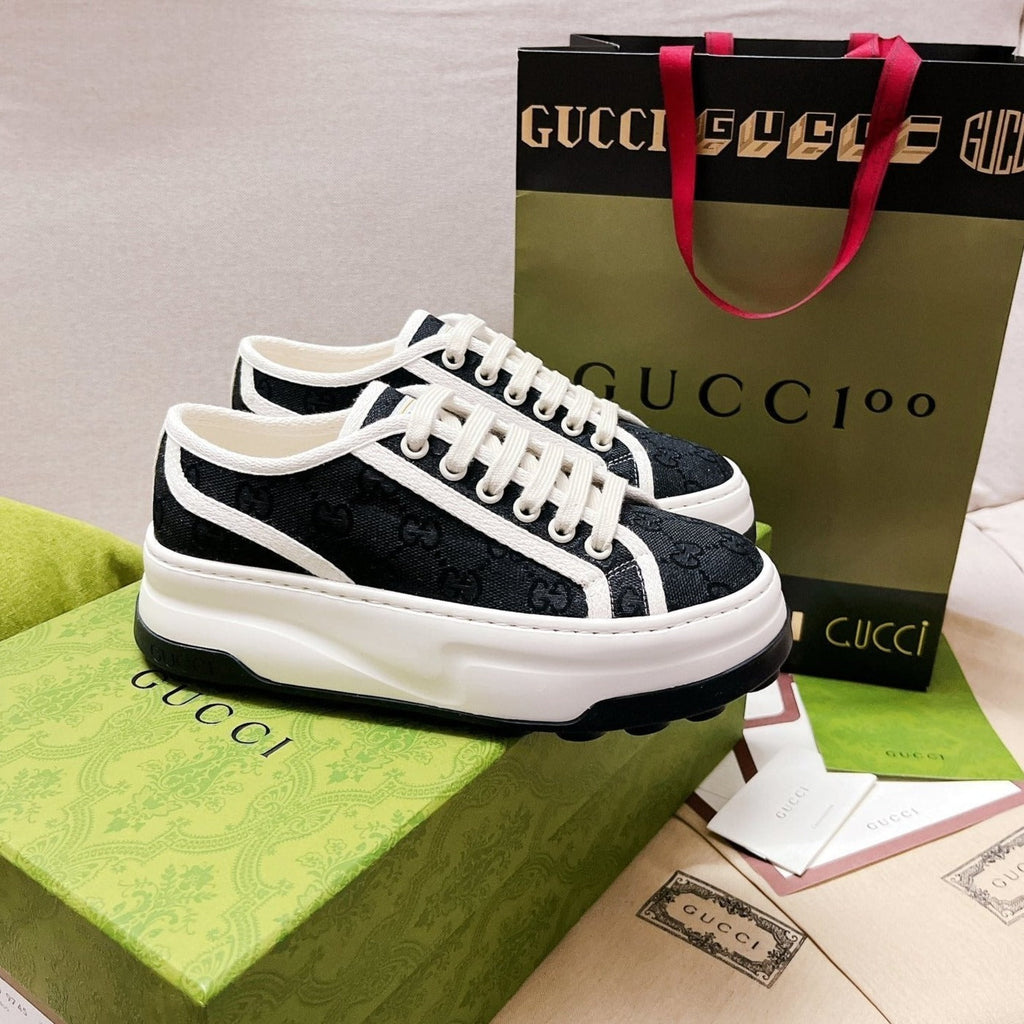 GUCCI Canvas lace-up sneakers Black White