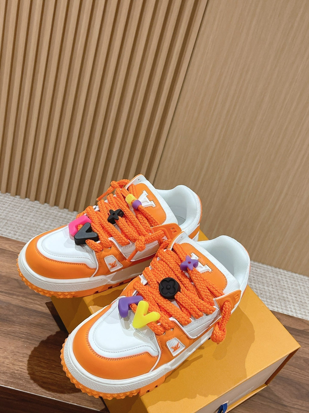 LOUIS VUITTON LV Trainer Maxi Sneaker White Mix Orange Calfskin