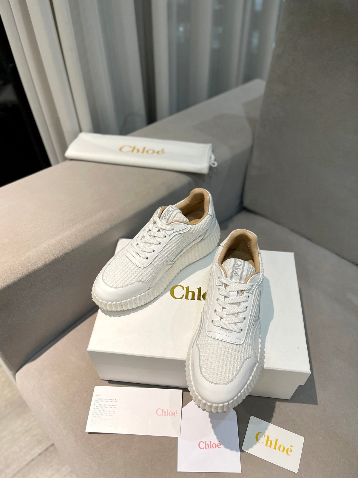 CHLOE NAMA SNEAKER IN WHITE LAMBSKIN AND SUEDE