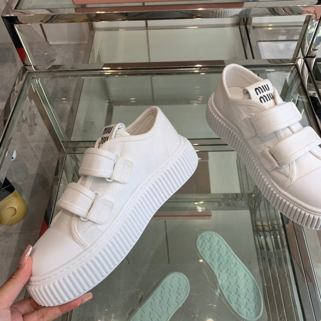 MIU MIU Thick-Soled Denim Sneakers White