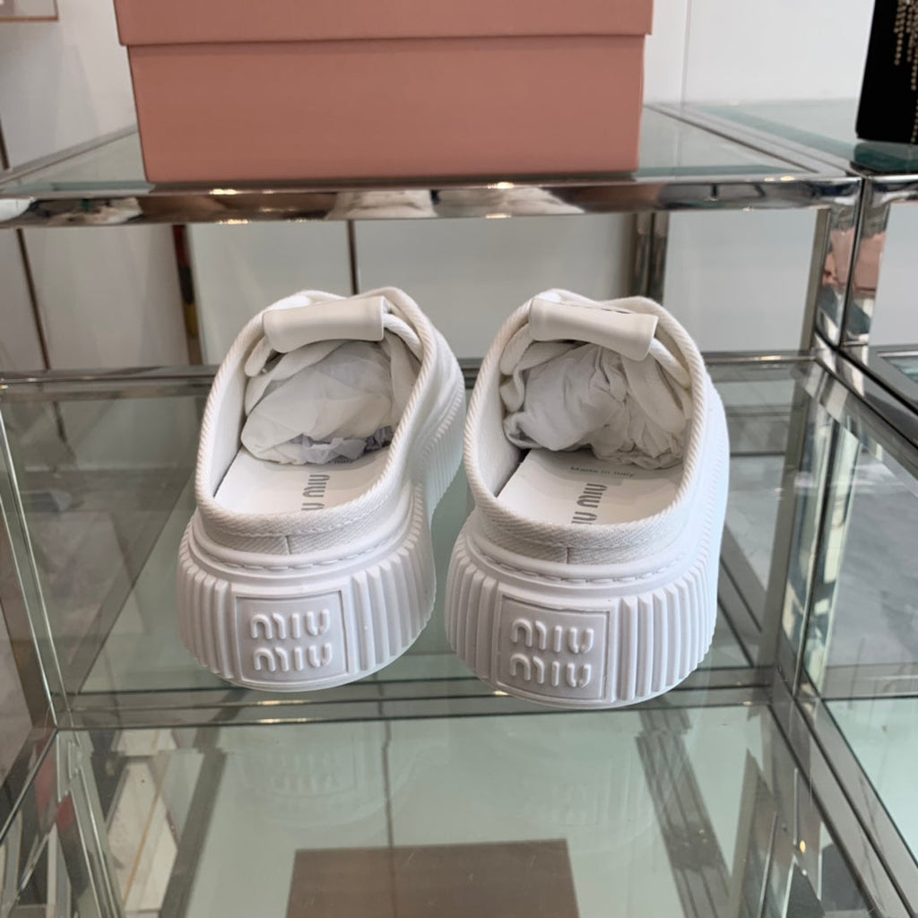 MIU MIU Mule Shoes White Canvas