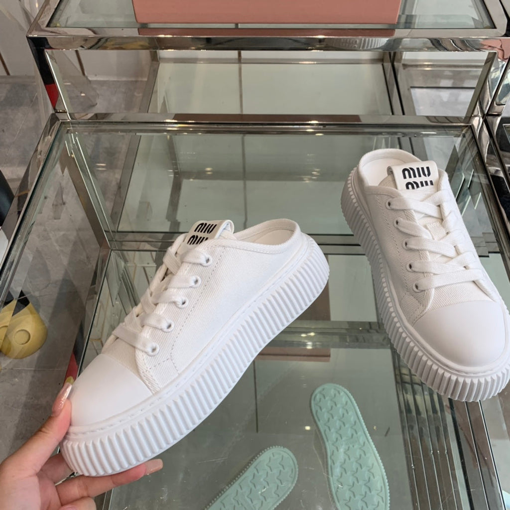 MIU MIU Mule Shoes White Canvas