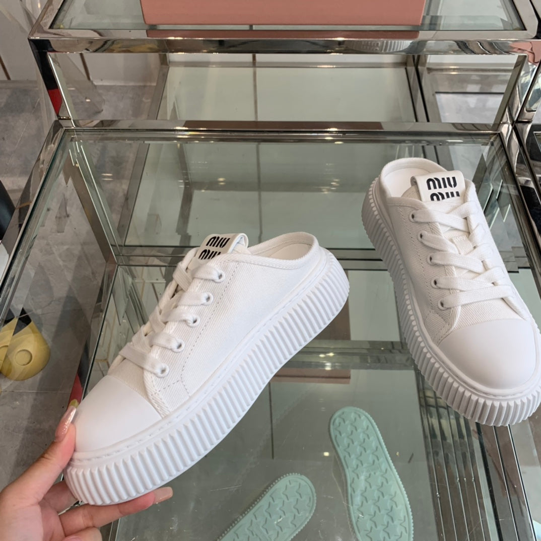 MIU MIU Mule Shoes White Canvas