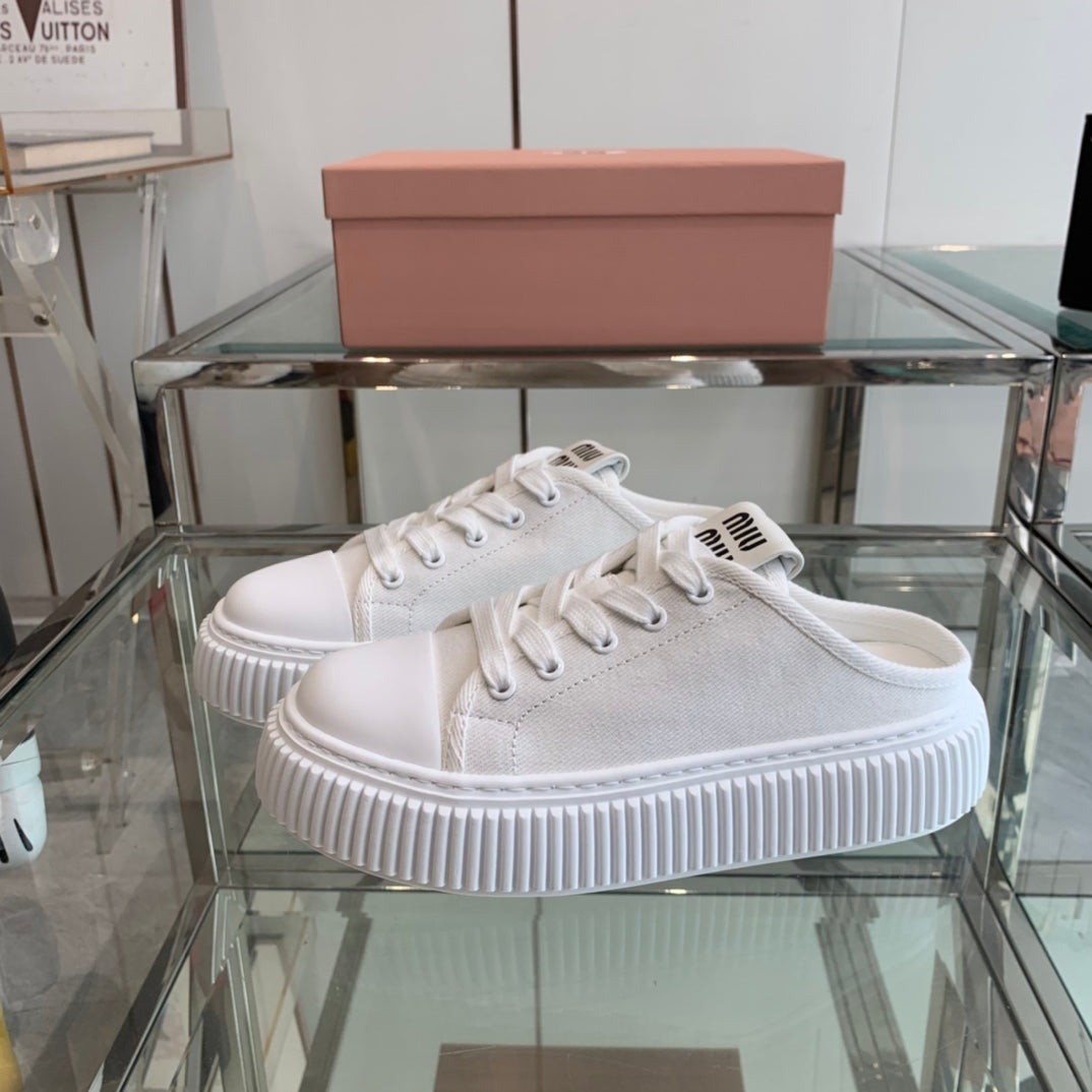 MIU MIU Mule Shoes White Canvas