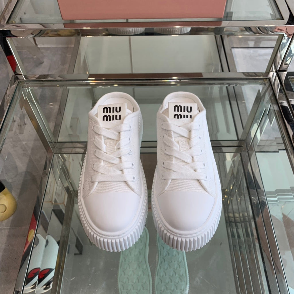 MIU MIU Mule Shoes White Canvas