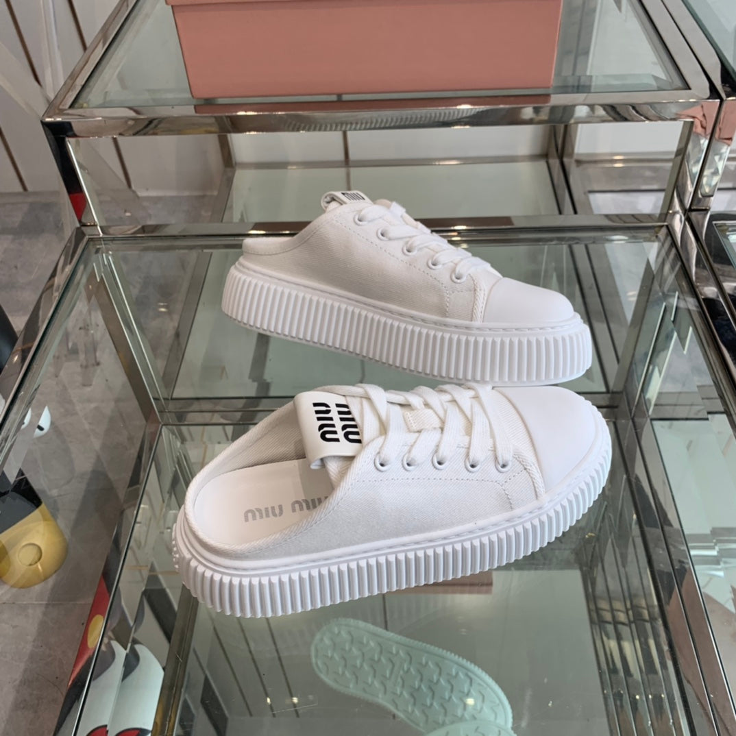 MIU MIU Mule Shoes White Canvas
