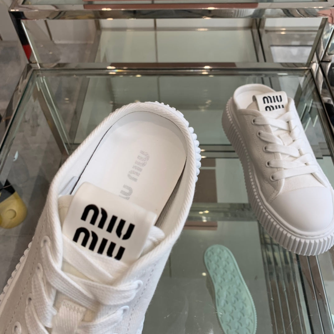 MIU MIU Mule Shoes White Canvas