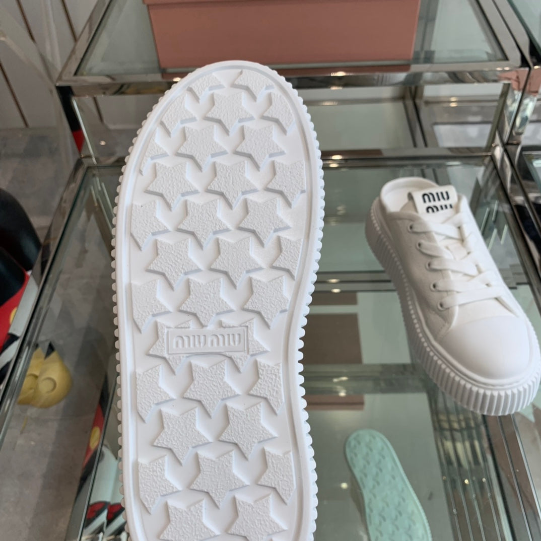 MIU MIU Mule Shoes White Canvas