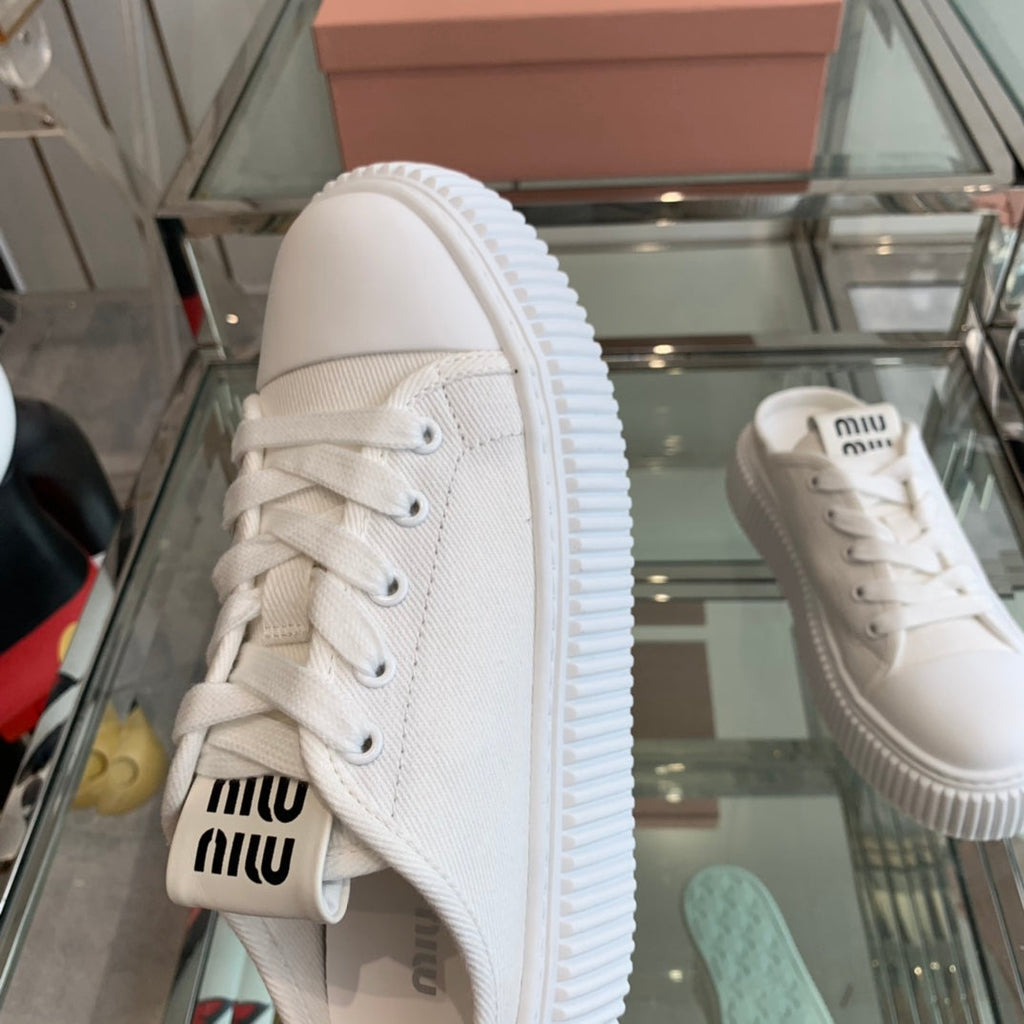 MIU MIU Mule Shoes White Canvas