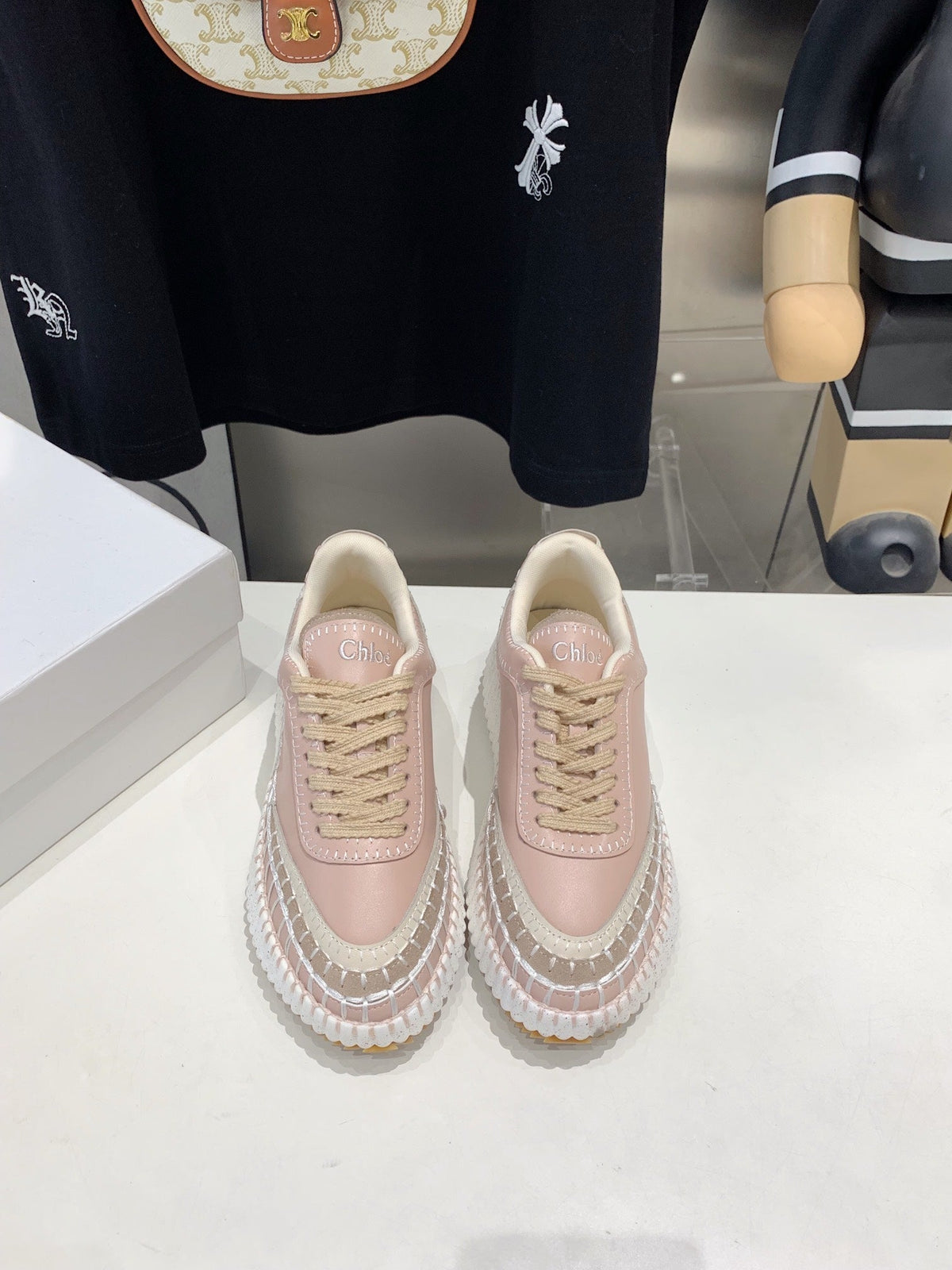 CHLOE NAMA SNEAKER 5 CM IN LIGHT PINK CALFSKIN