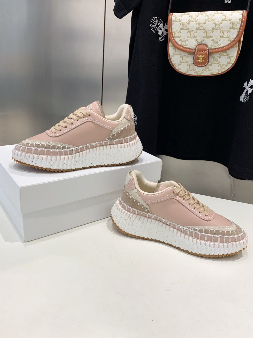 CHLOE NAMA SNEAKER 5 CM IN LIGHT PINK CALFSKIN