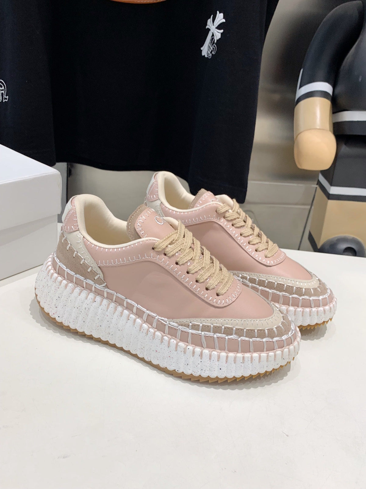 CHLOE NAMA SNEAKER 5 CM IN LIGHT PINK CALFSKIN