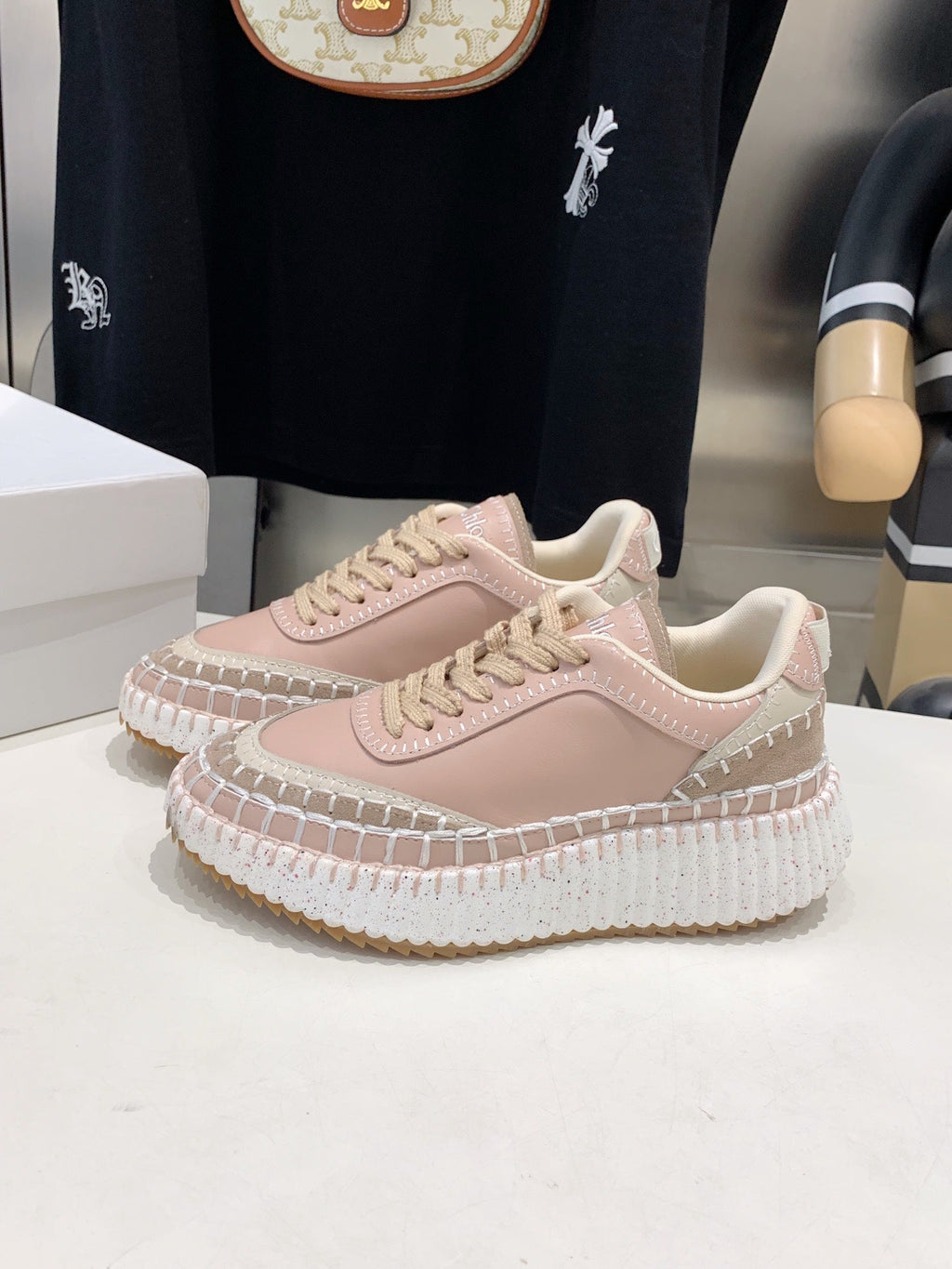 CHLOE NAMA SNEAKER 5 CM IN LIGHT PINK CALFSKIN
