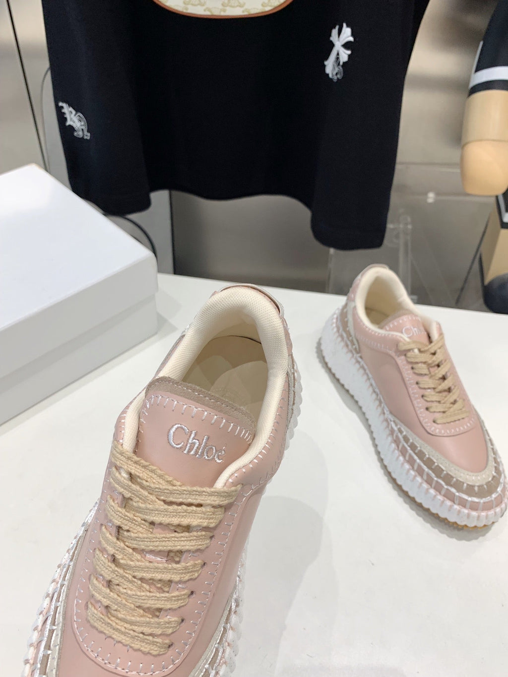 CHLOE NAMA SNEAKER 5 CM IN LIGHT PINK CALFSKIN
