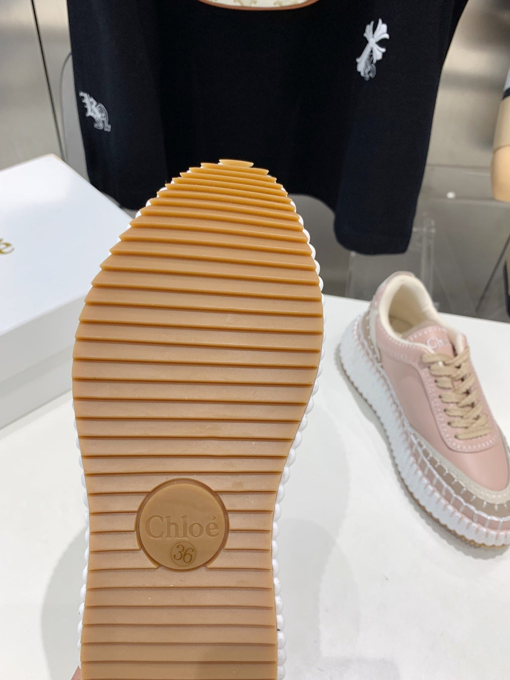 CHLOE NAMA SNEAKER 5 CM IN LIGHT PINK CALFSKIN