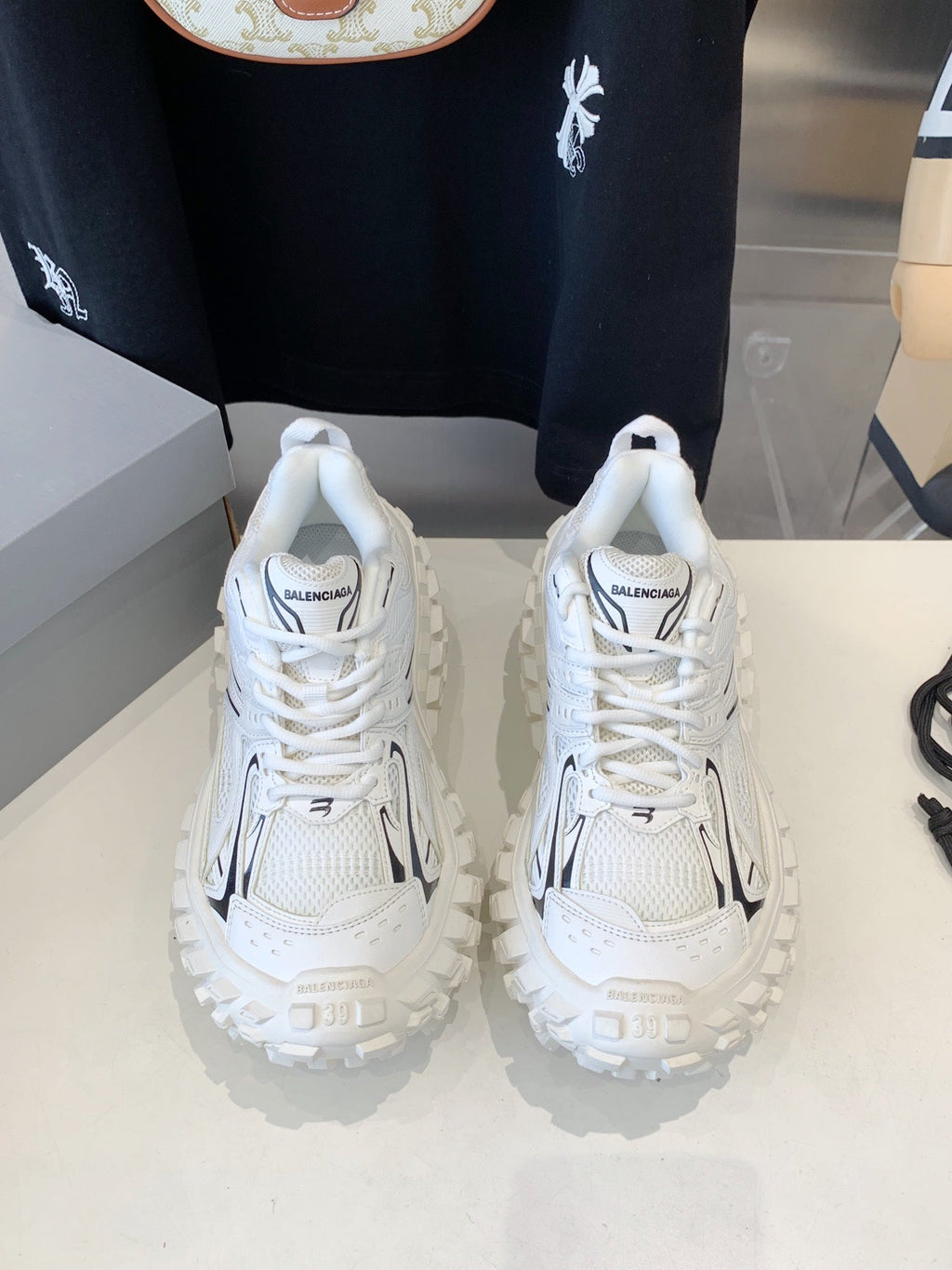 BALENCIAGA CHUNKY SNEAKERS IN WHITE MIX BLACK POLYURETHANE, POLYESTER AND NYLON