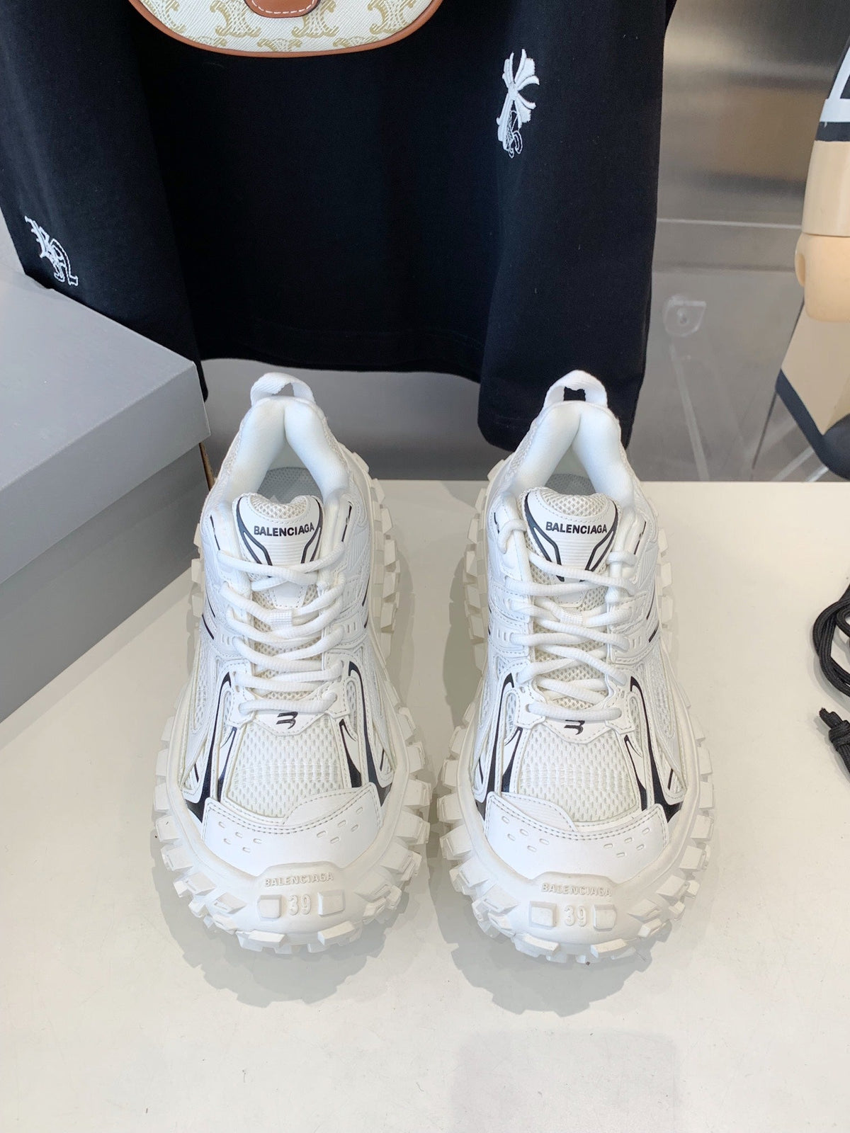 BALENCIAGA CHUNKY SNEAKERS IN WHITE MIX BLACK POLYURETHANE, POLYESTER AND NYLON