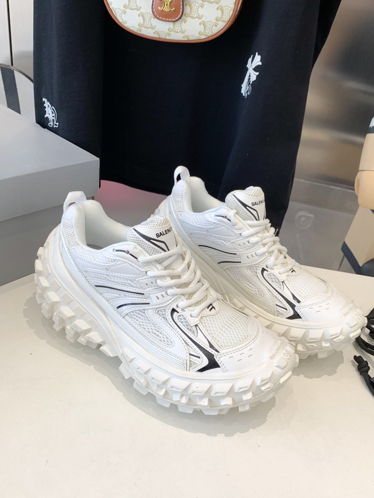 BALENCIAGA CHUNKY SNEAKERS IN WHITE MIX BLACK POLYURETHANE, POLYESTER AND NYLON