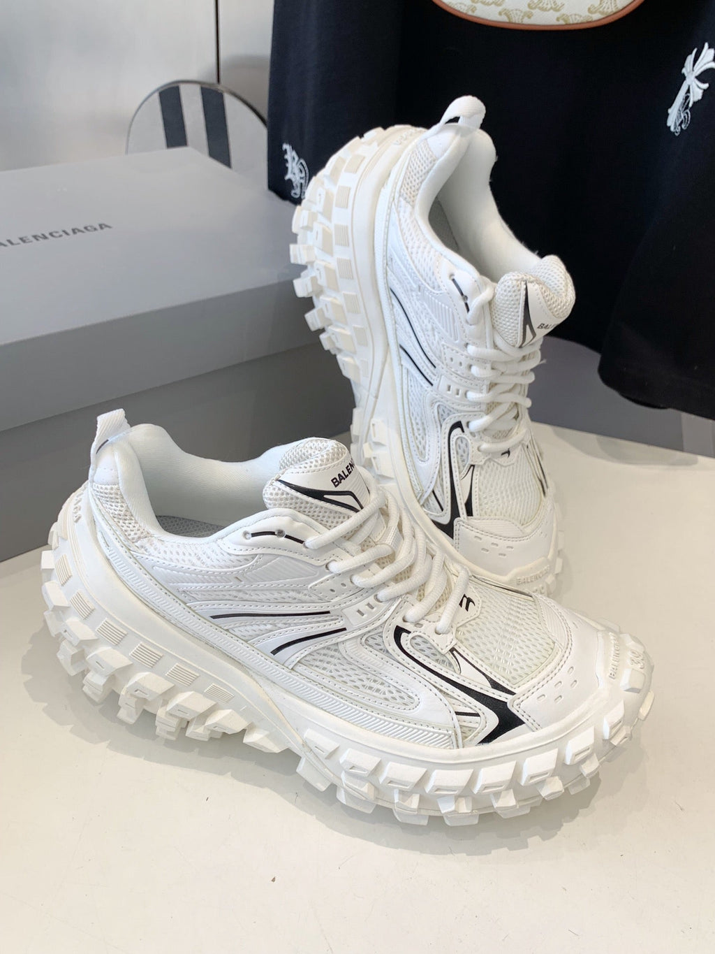 BALENCIAGA CHUNKY SNEAKERS IN WHITE MIX BLACK POLYURETHANE, POLYESTER AND NYLON