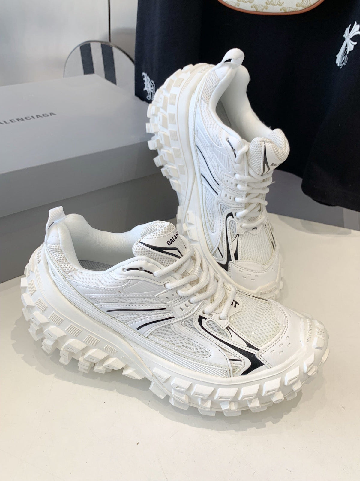 BALENCIAGA CHUNKY SNEAKERS IN WHITE MIX BLACK POLYURETHANE, POLYESTER AND NYLON