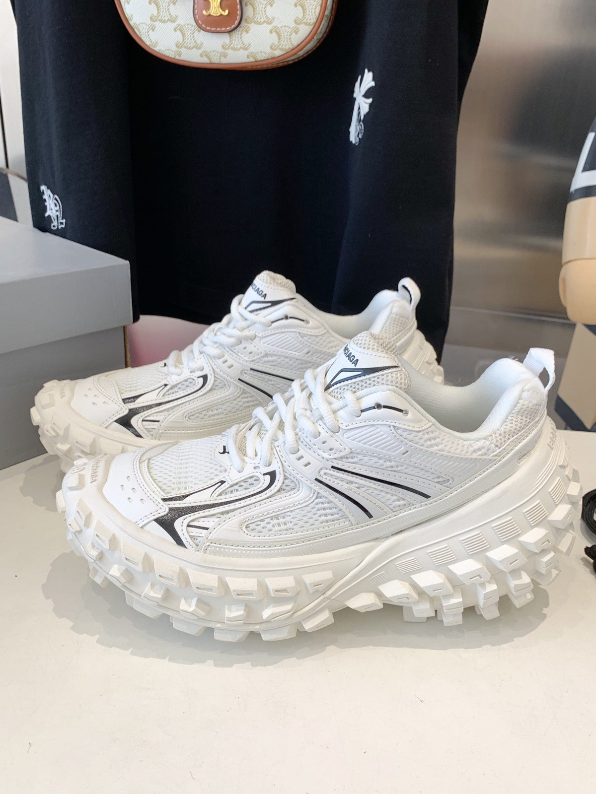 BALENCIAGA CHUNKY SNEAKERS IN WHITE MIX BLACK POLYURETHANE, POLYESTER AND NYLON