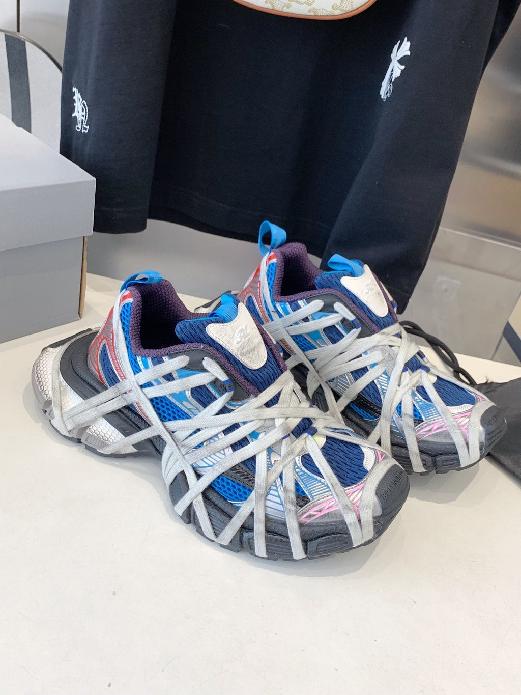 BALENCIAGA 3XL EXTREME LACE SNEAKER BLUE MIX PINK SILVER AND RED