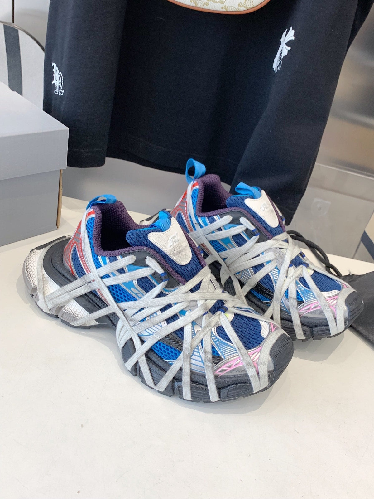 BALENCIAGA 3XL EXTREME LACE SNEAKER BLUE MIX PINK SILVER AND RED