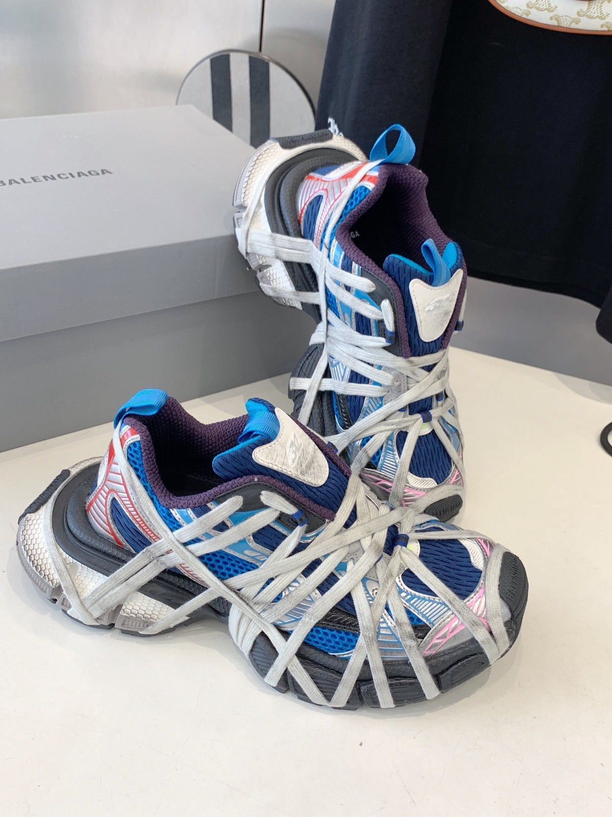 BALENCIAGA 3XL EXTREME LACE SNEAKER BLUE MIX PINK SILVER AND RED