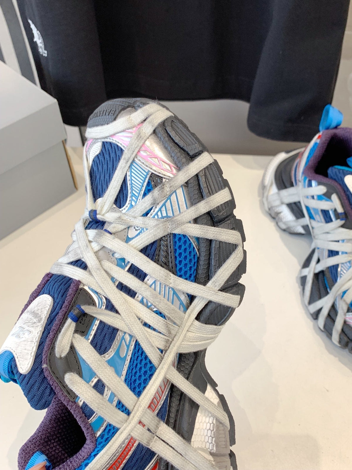 BALENCIAGA 3XL EXTREME LACE SNEAKER BLUE MIX PINK SILVER AND RED