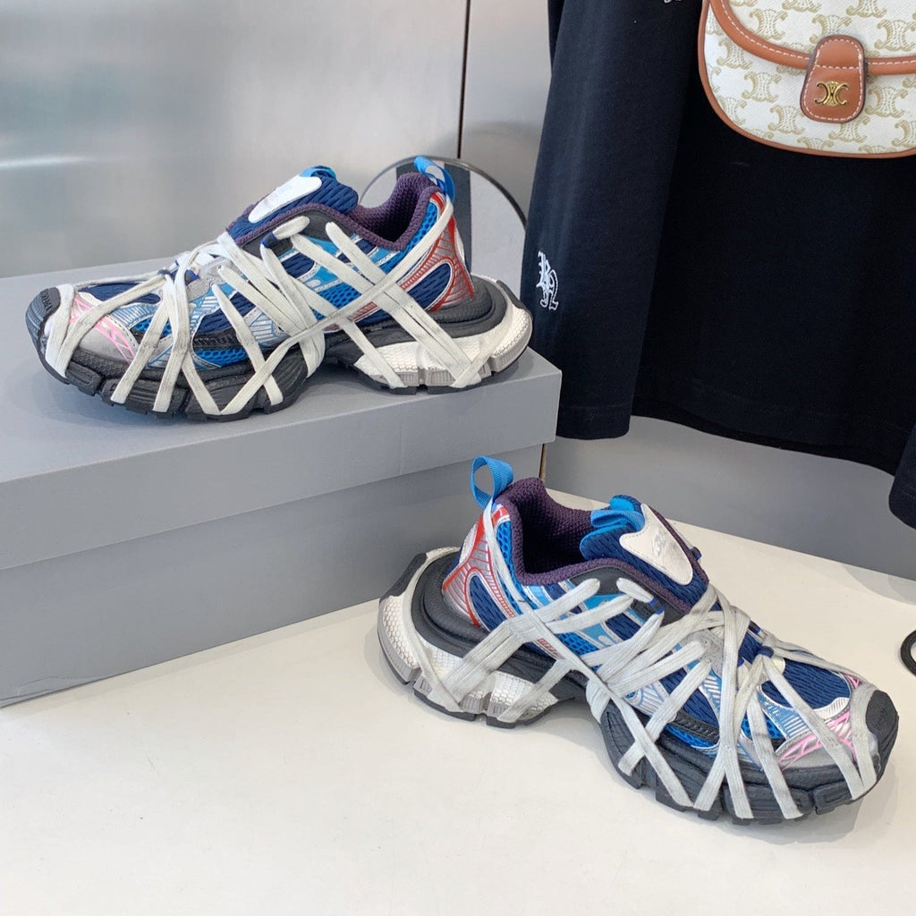 BALENCIAGA 3XL EXTREME LACE SNEAKER BLUE MIX PINK SILVER AND RED