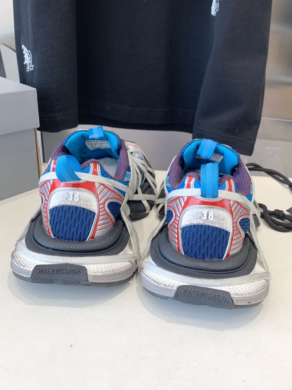 BALENCIAGA 3XL EXTREME LACE SNEAKER BLUE MIX PINK SILVER AND RED