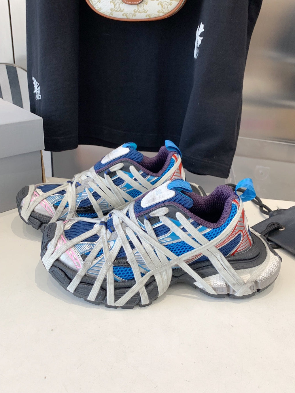 BALENCIAGA 3XL EXTREME LACE SNEAKER BLUE MIX PINK SILVER AND RED