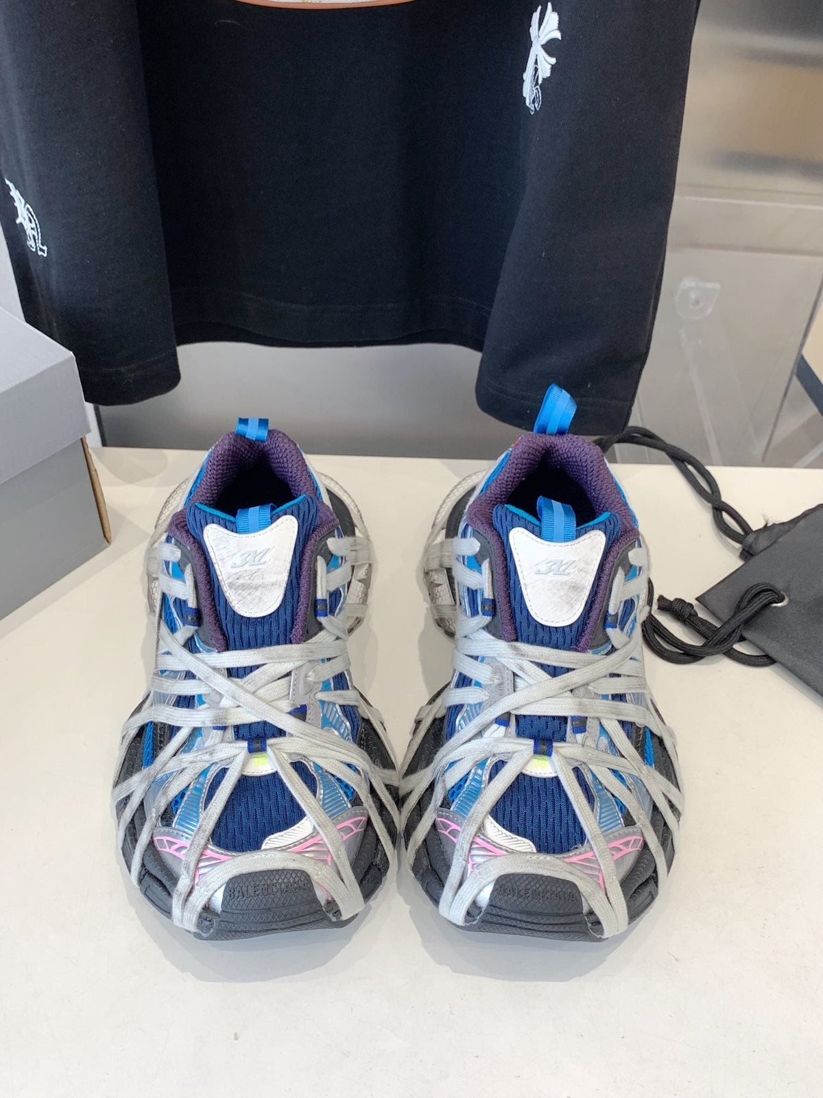 BALENCIAGA 3XL EXTREME LACE SNEAKER BLUE MIX PINK SILVER AND RED