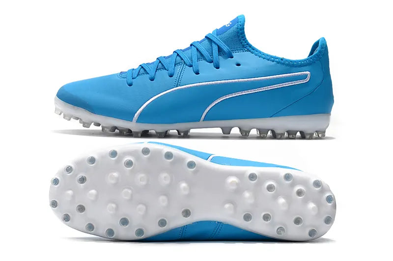 Sky Blue Leather Soccer Cleats - Hình 6